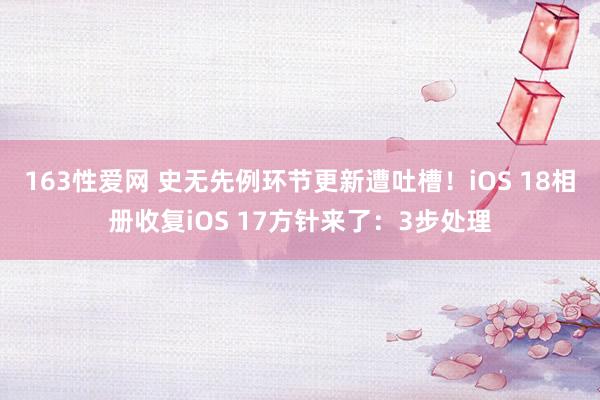 163性爱网 史无先例环节更新遭吐槽！iOS 18相册收复iOS 17方针来了：3步处理