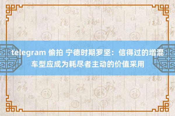 telegram 偷拍 宁德时期罗坚：信得过的增混车型应成为耗尽者主动的价值采用