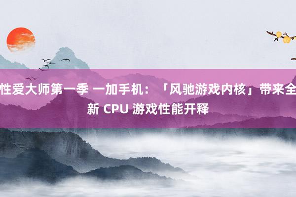 性爱大师第一季 一加手机：「风驰游戏内核」带来全新 CPU 游戏性能开释