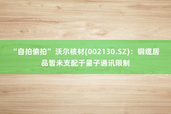 “自拍偷拍” 沃尔核材(002130.SZ)：铜缆居品暂未支配于量子通讯限制