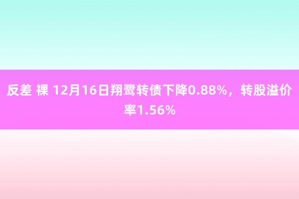 反差 裸 12月16日翔鹭转债下降0.88%，转股溢价率1.56%