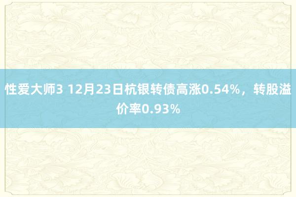 性爱大师3 12月23日杭银转债高涨0.54%，转股溢价率0.93%