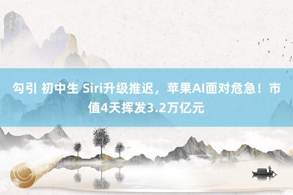 勾引 初中生 Siri升级推迟，苹果AI面对危急！市值4天挥发3.2万亿元