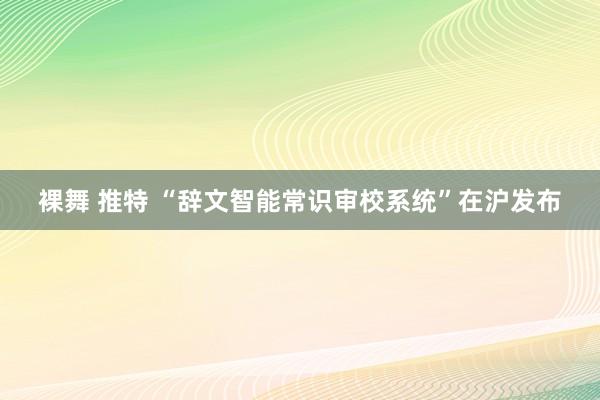 裸舞 推特 “辞文智能常识审校系统”在沪发布